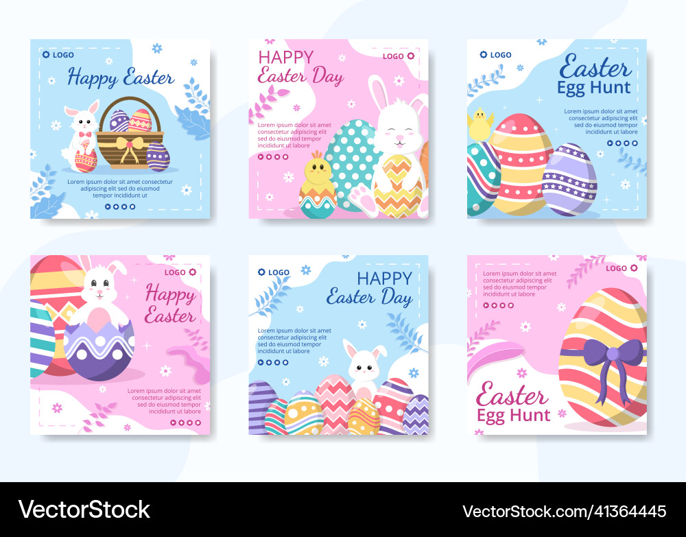 Happy easter day post template flat editable Vector Image