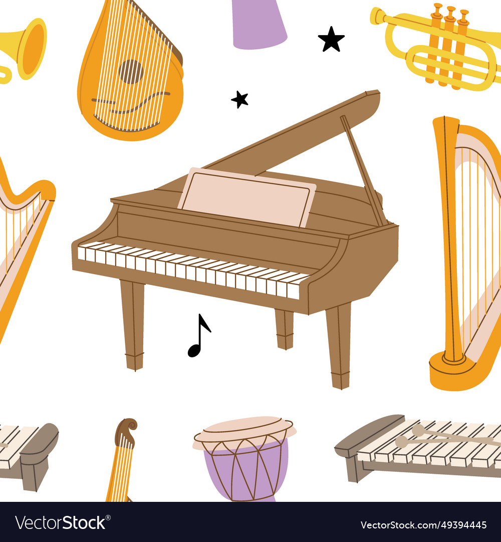 Musical instruments seamless banner tuba trumpet Vector Image