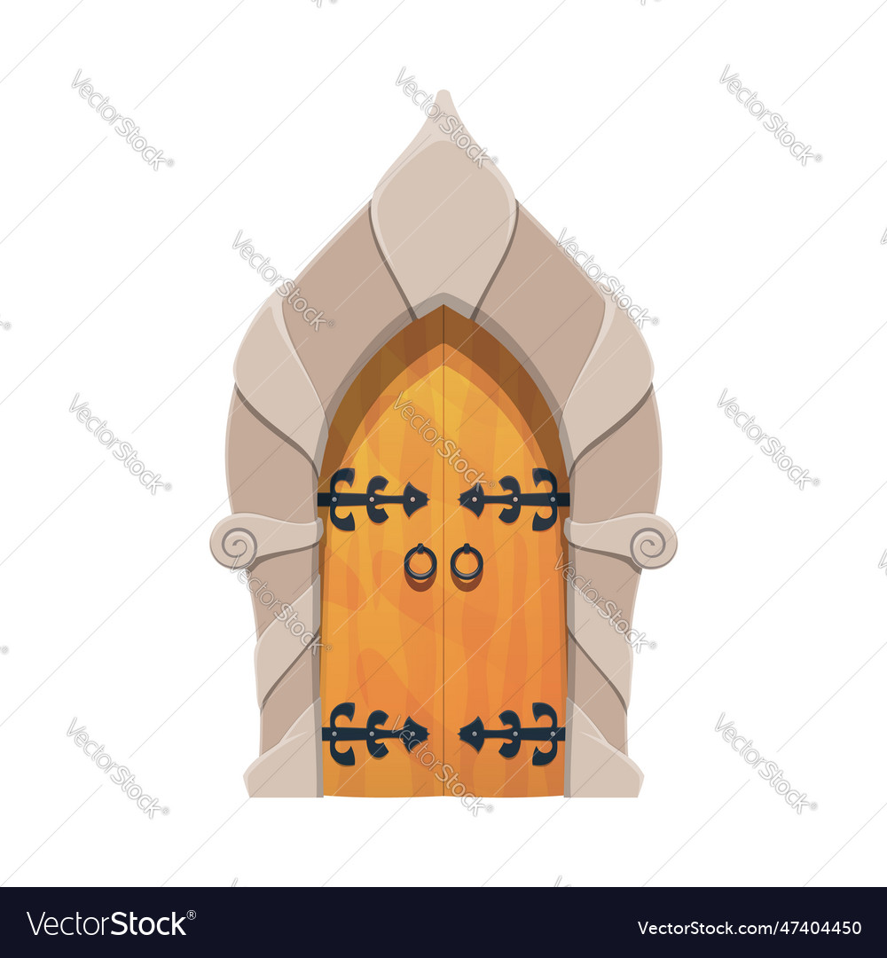 Cartoon medieval castle arch gate wooden door Vector Image