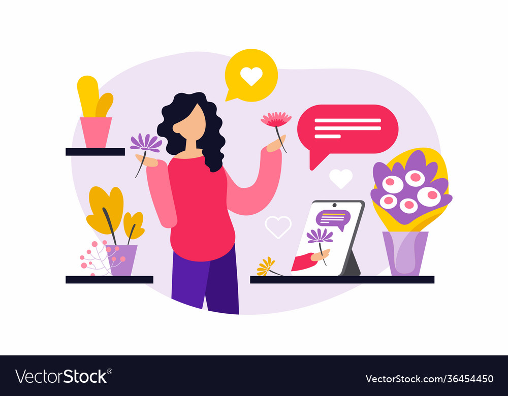 Online floristry courses woman watching training Vector Image