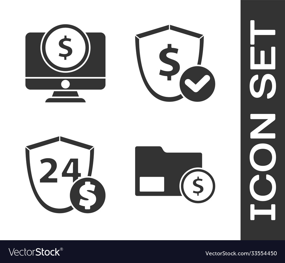 Set envelope with coin dollar computer monitor vector image Set envelope with coin dollar computer monitor