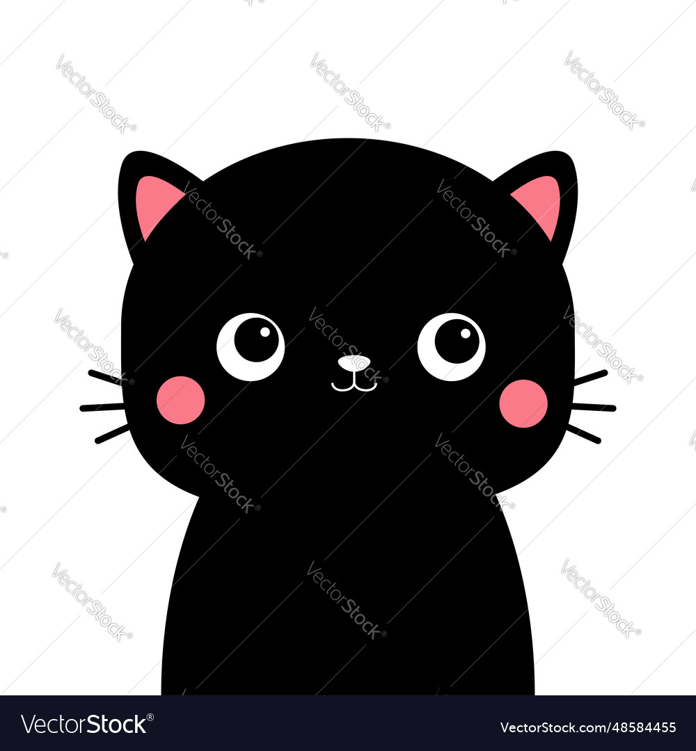 Black cat face head silhouette icon cute funny Vector Image