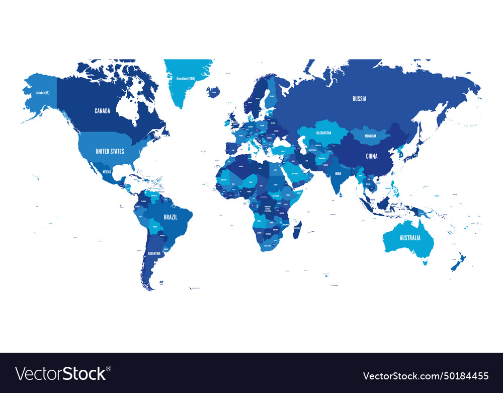 Blue political map of world Royalty Free Vector Image