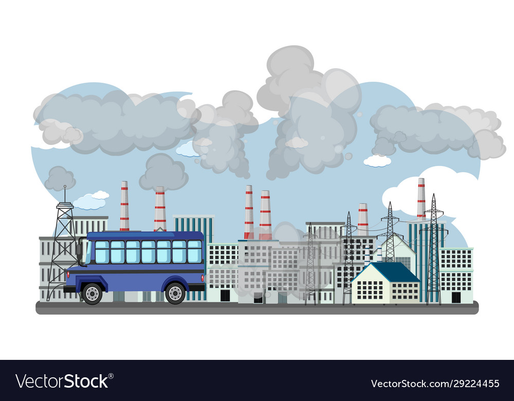 Scene with cars and factory buildings making vector image Scene with cars and factory buildings making