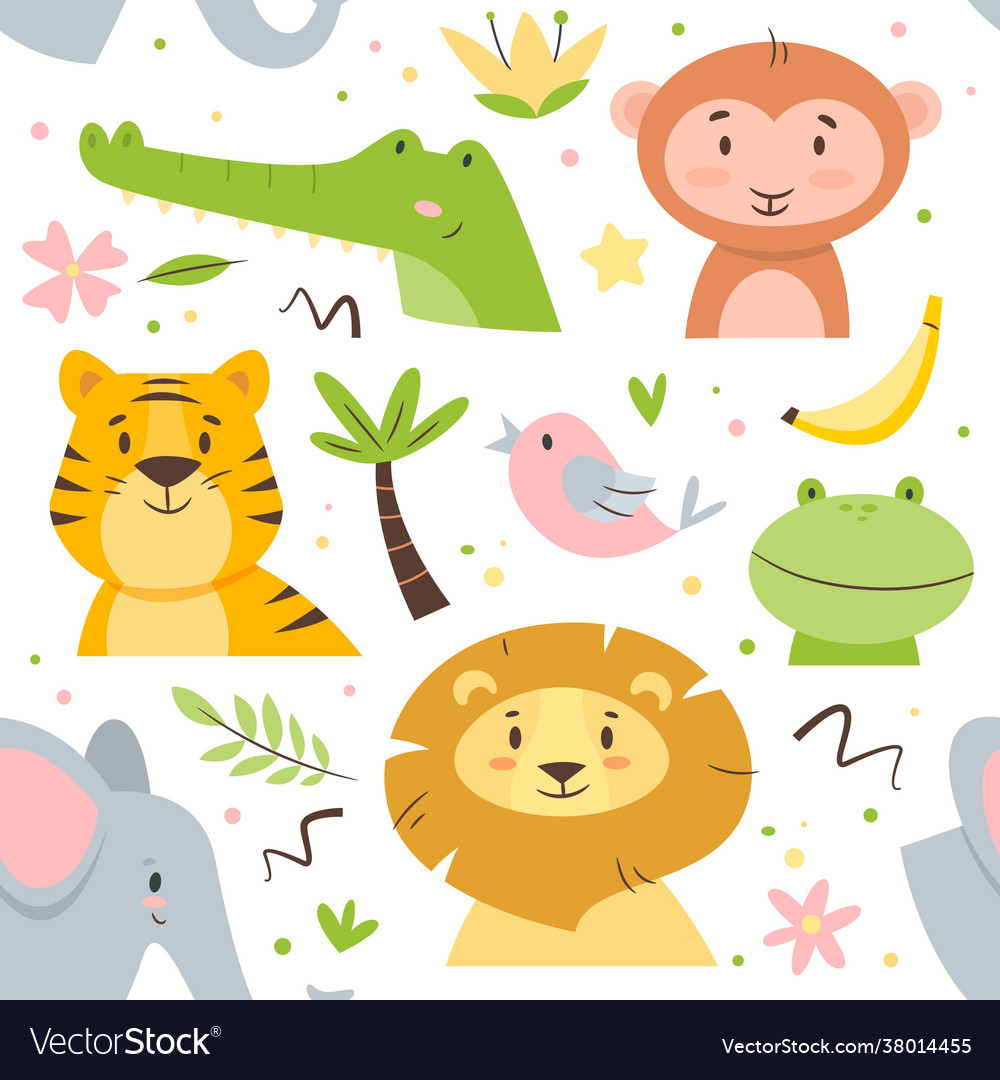 Seamless pattern cute animals kids cartoon vector image Seamless pattern cute animals kids cartoon