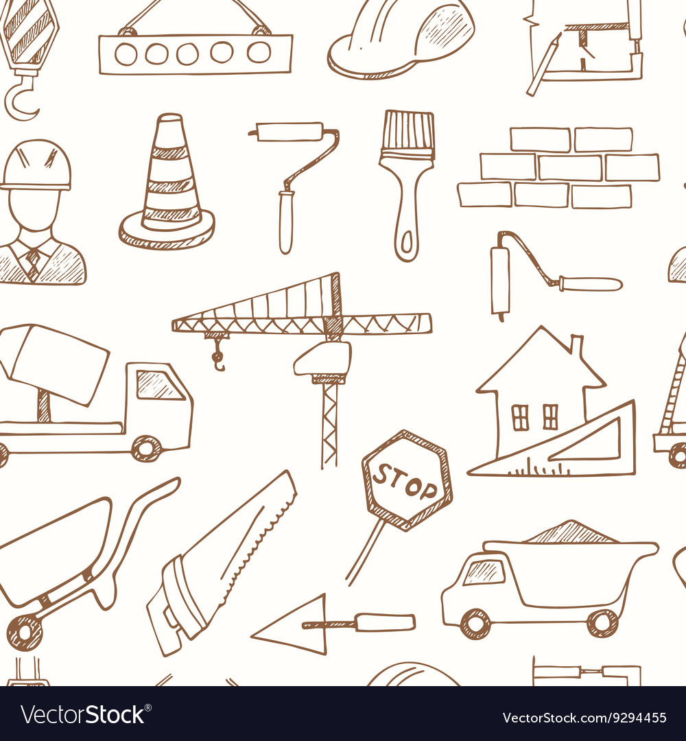 Seamless pattern with doodle sketch architecture