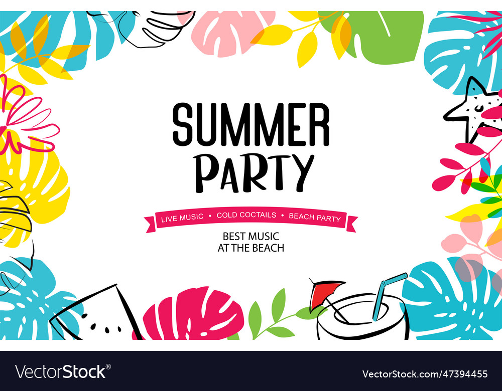 Summer party poster with plants and leaf Vector Image