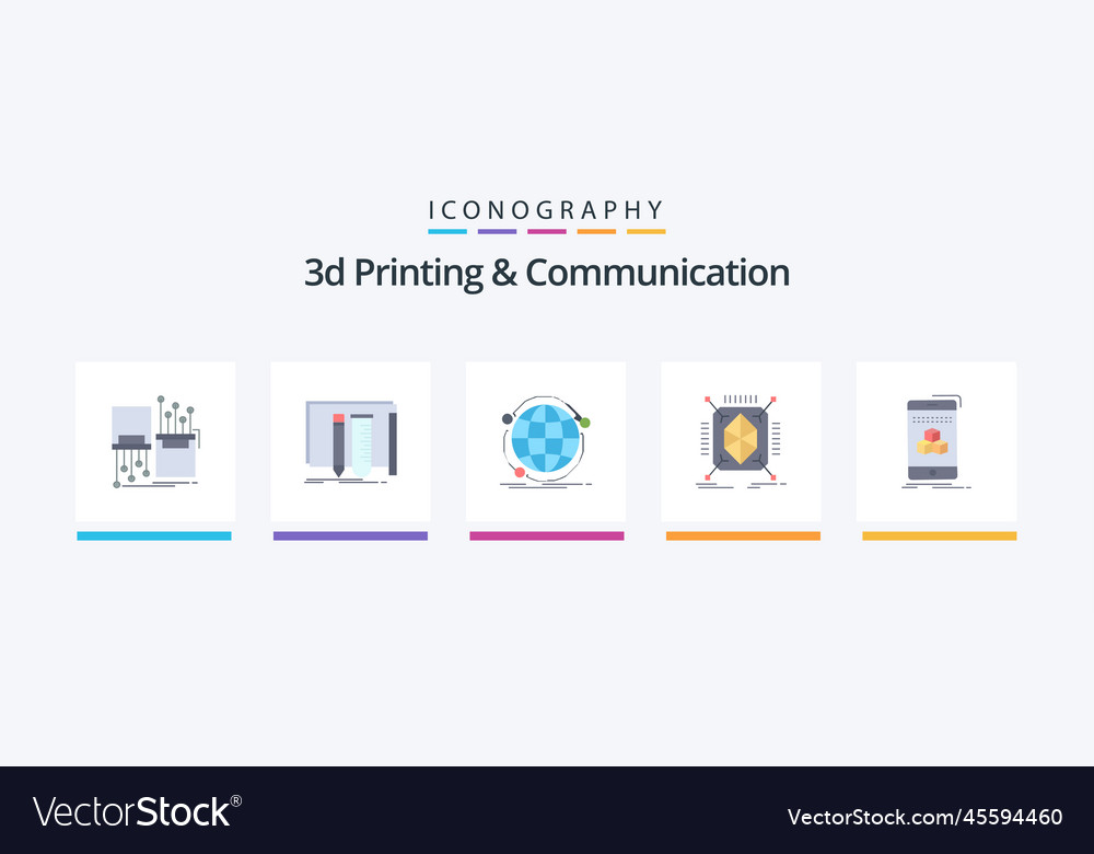 3d printing and communication flat 5 icon pack