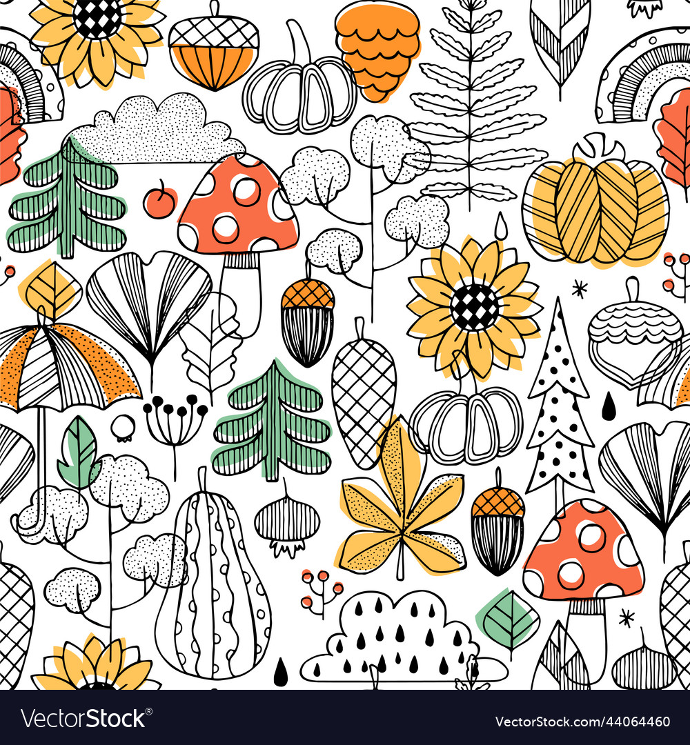 Autumn cute seamless pattern linear graphic