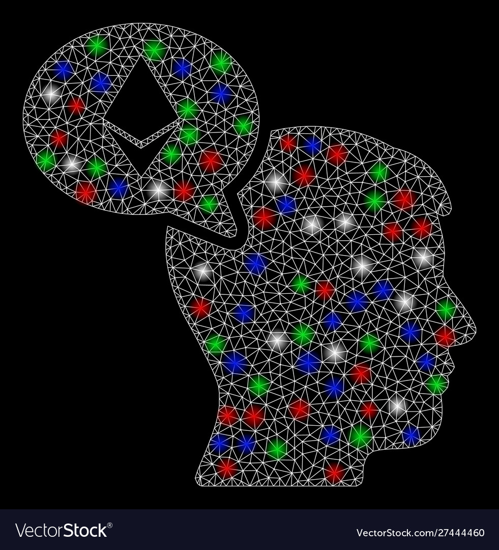 Bright mesh wire frame ethereum thinking man
