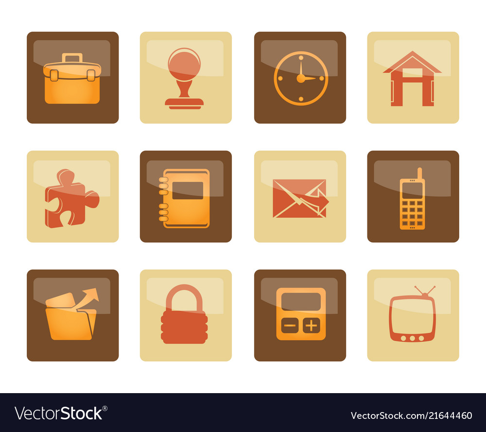 Business and office icons over brown background