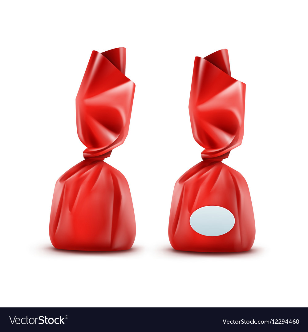Chocolate Candy in Red Wrapper on Background Vector Image