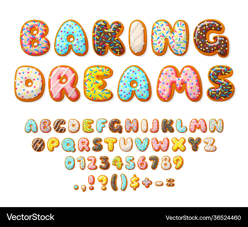 Donut font sweets letters bakery text numbers Vector Image