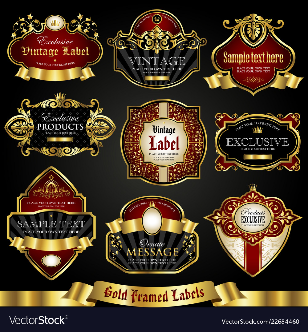 Gold-framed Colorful Labels Luxury Set Royalty Free Vector