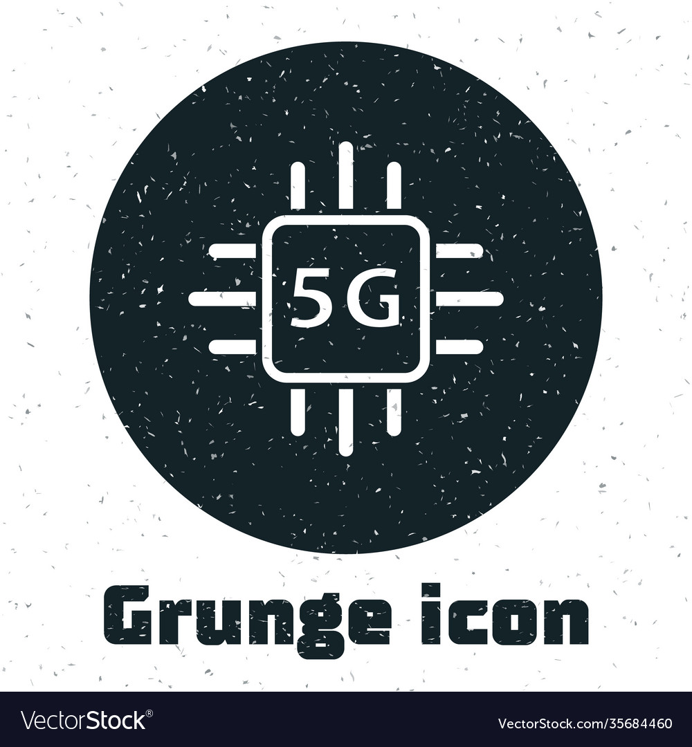 Grunge computer processor 5g with microcircuits vector image Grunge computer processor 5g with microcircuits