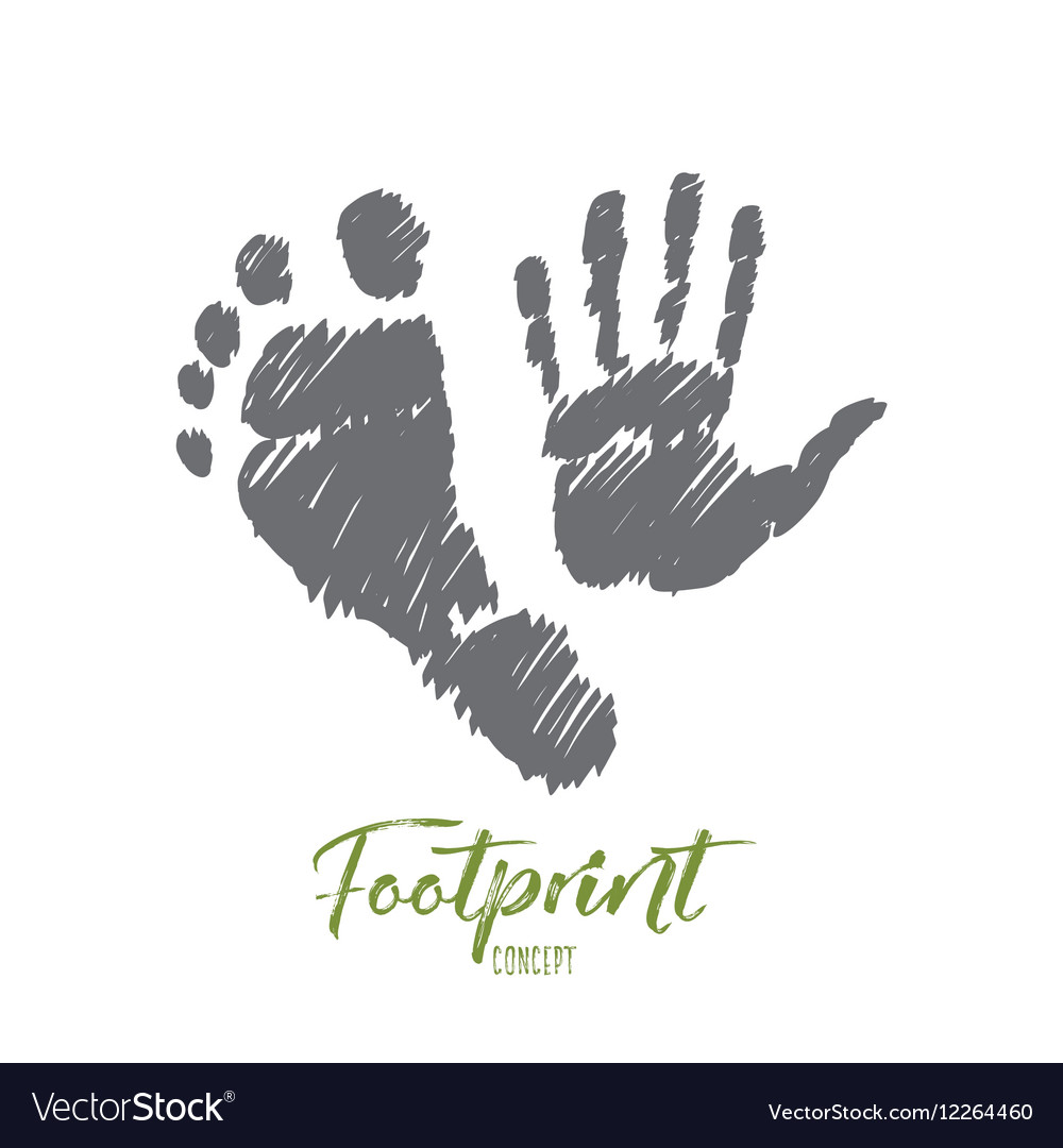 Hand drawn footprint and handprint with lettering Vector Image