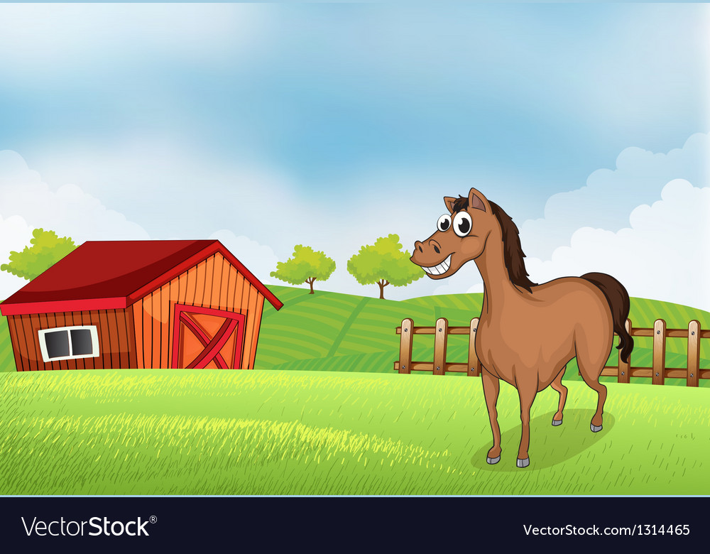 A horse in the farm with wooden house Royalty Free Vector