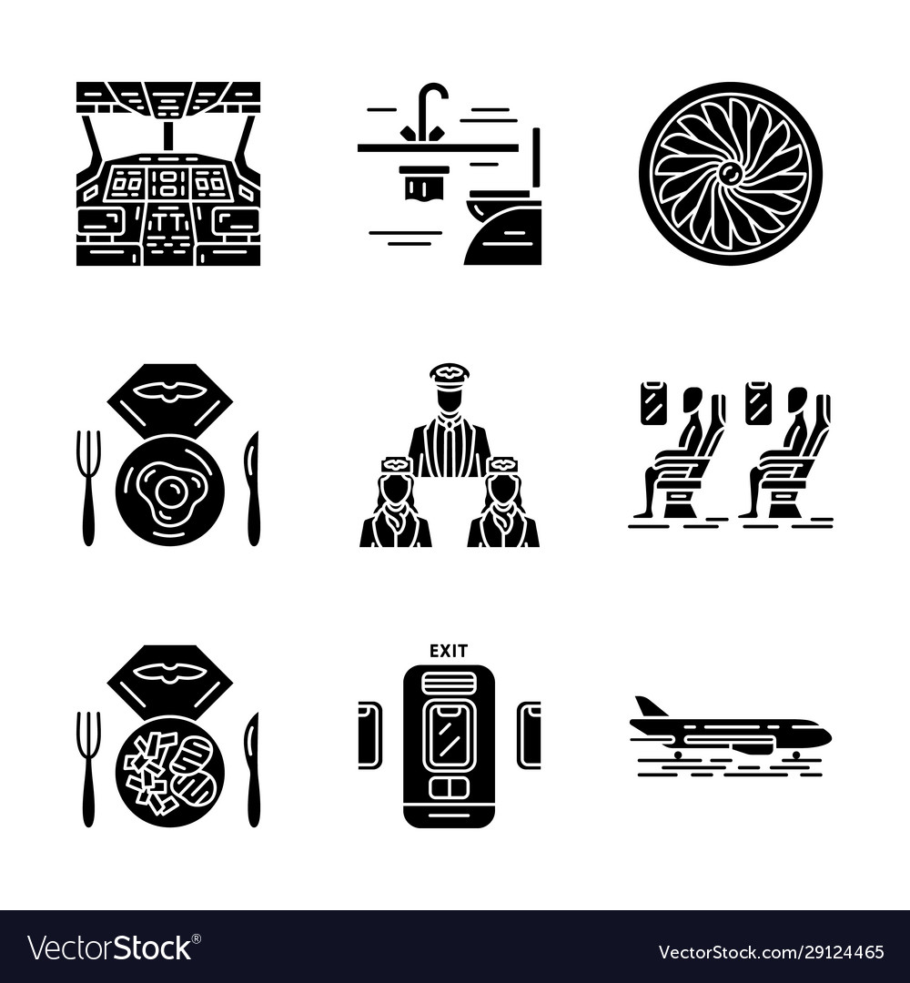 Luftverkehrsdienste glyph icons set