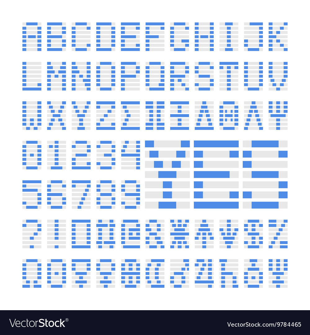 Blue digital font numbers letters and planets