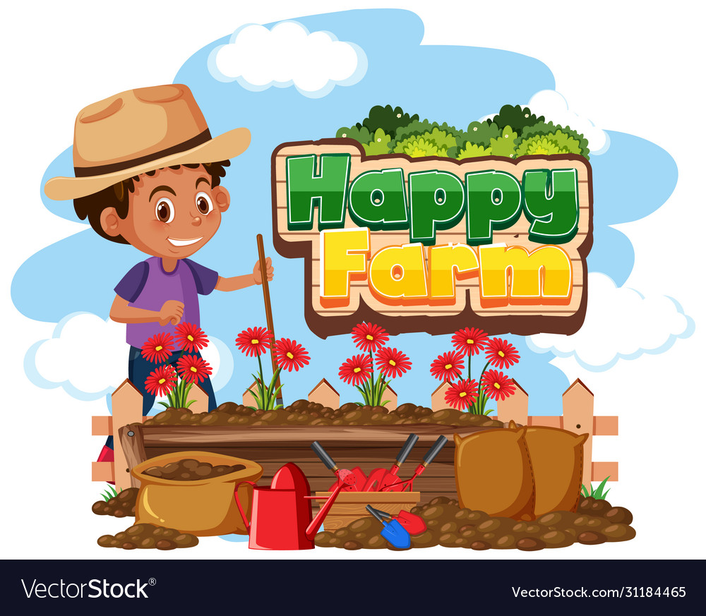 Font design for happy farm with boy planting