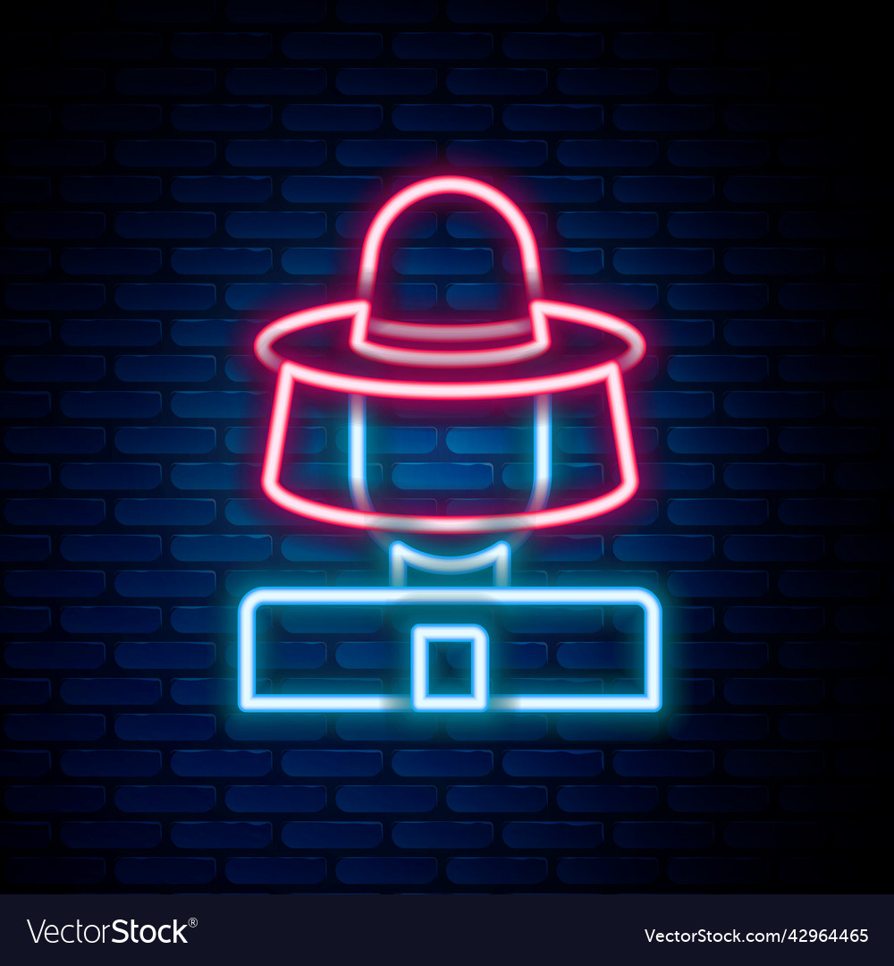 Glowing neon line beekeeper with protect hat icon