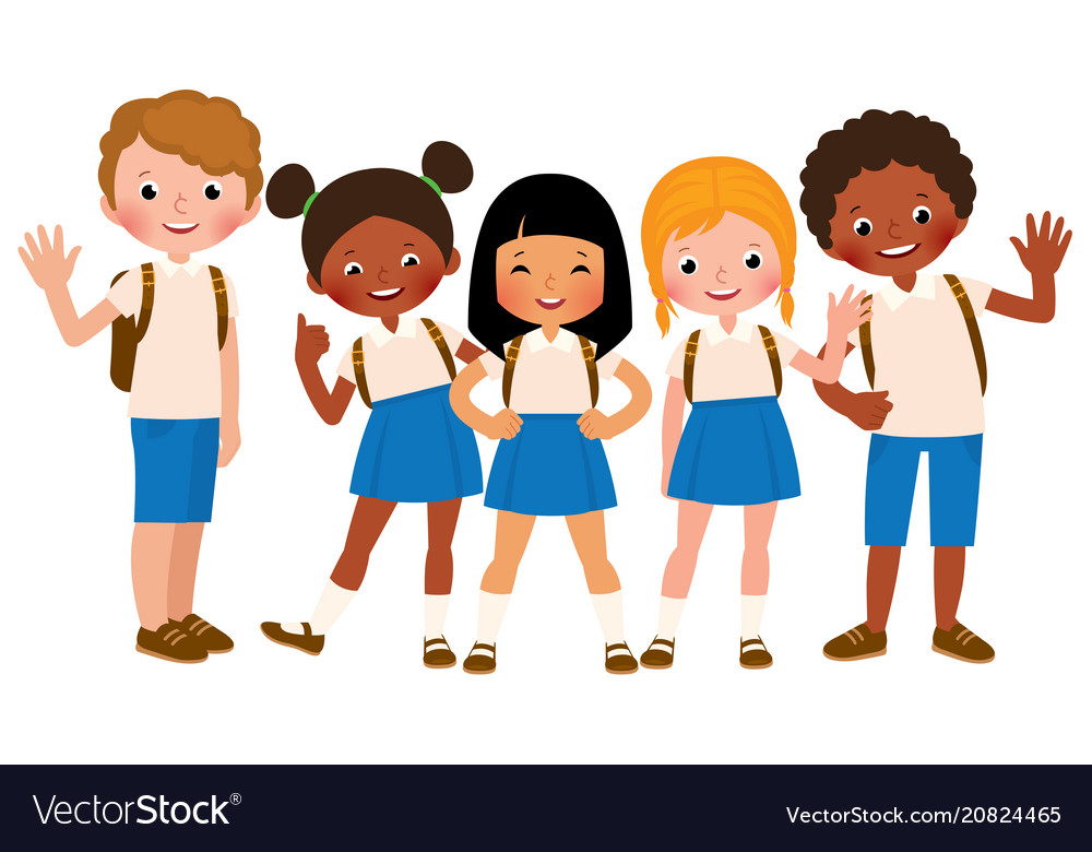 Group happy children in school uniform Royalty Free Vector