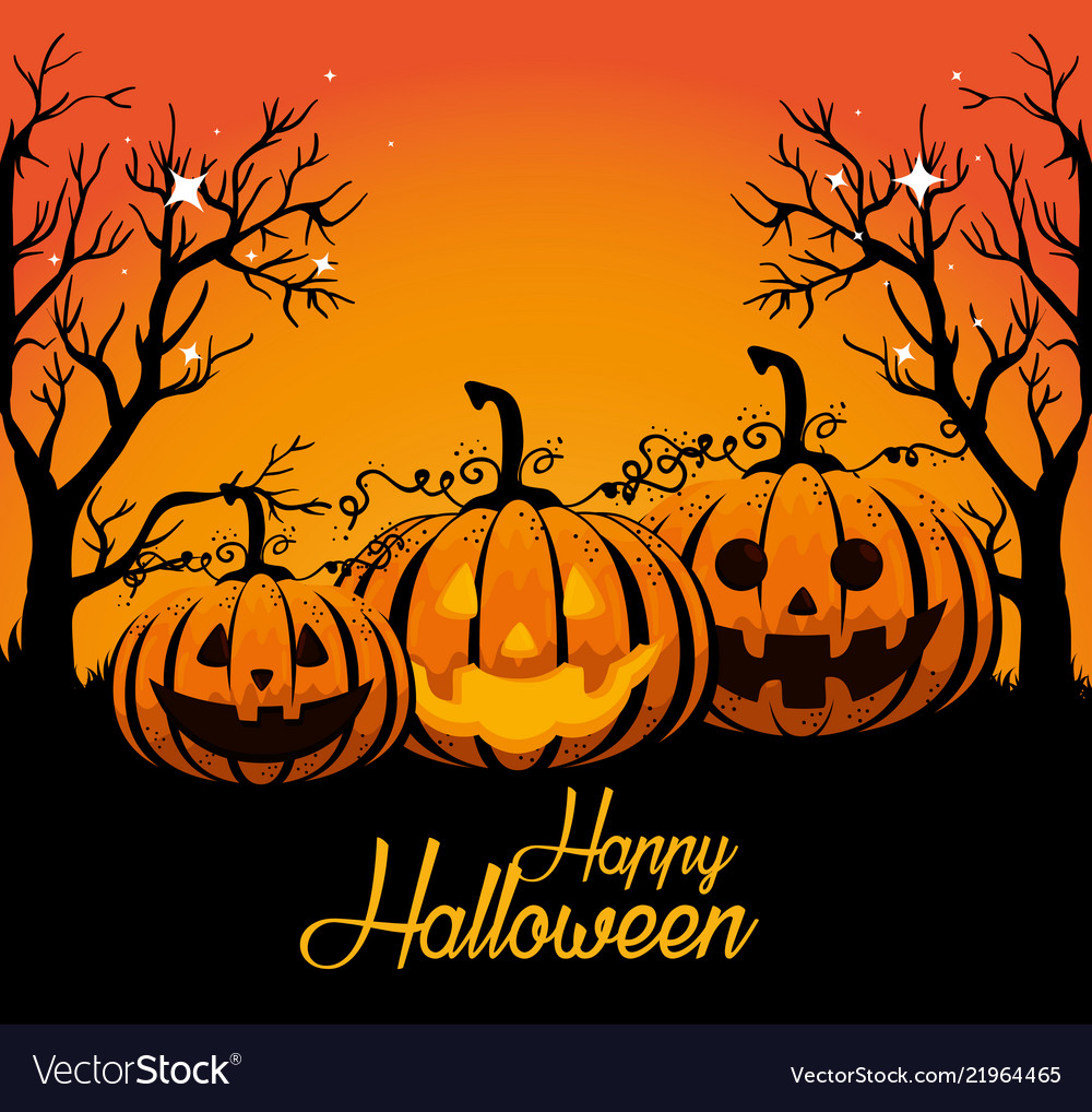 Halloween card with pumpkins Royalty Free Vector Image