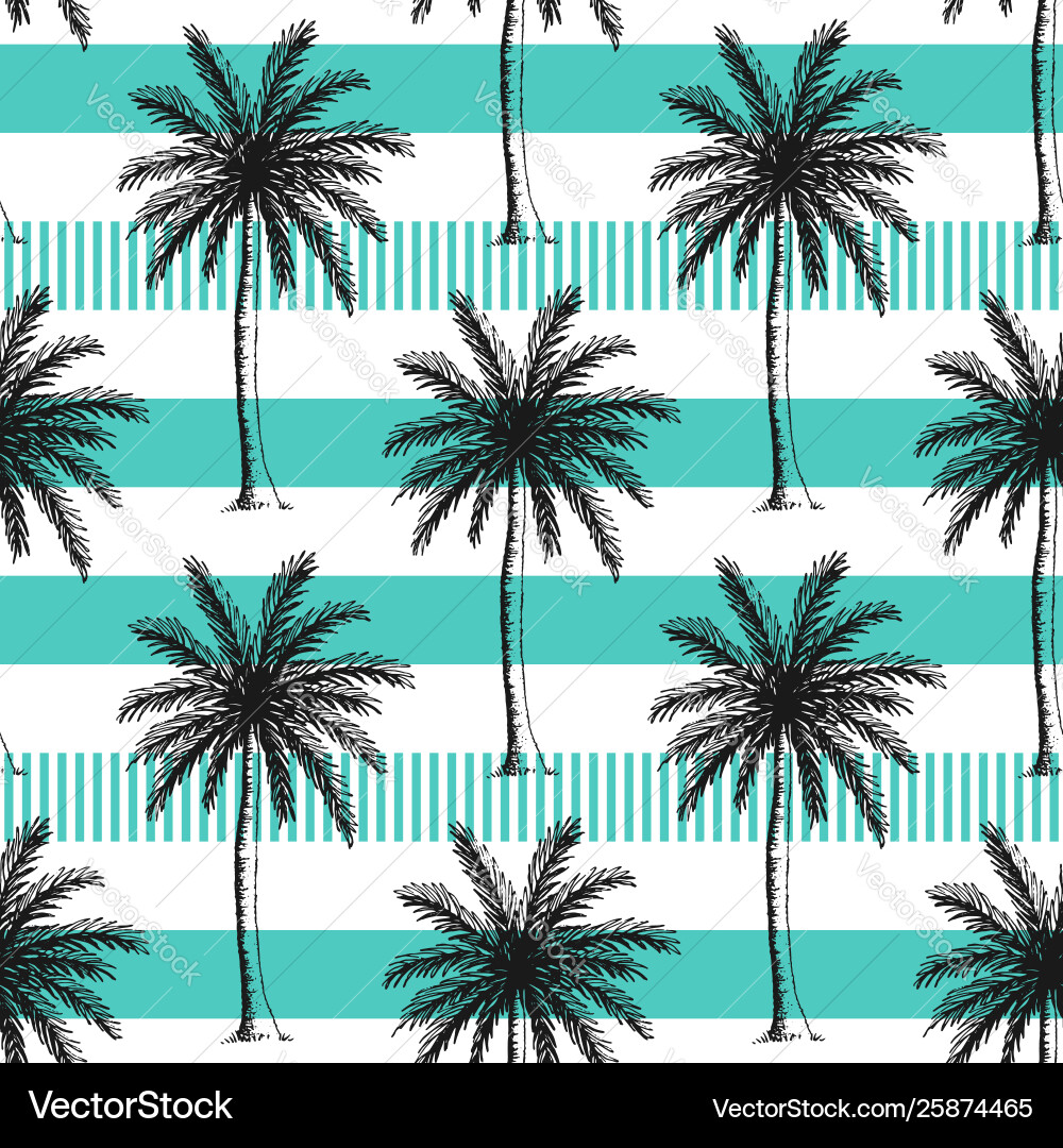 Hand drawn palm trees seamless pattern Royalty Free Vector