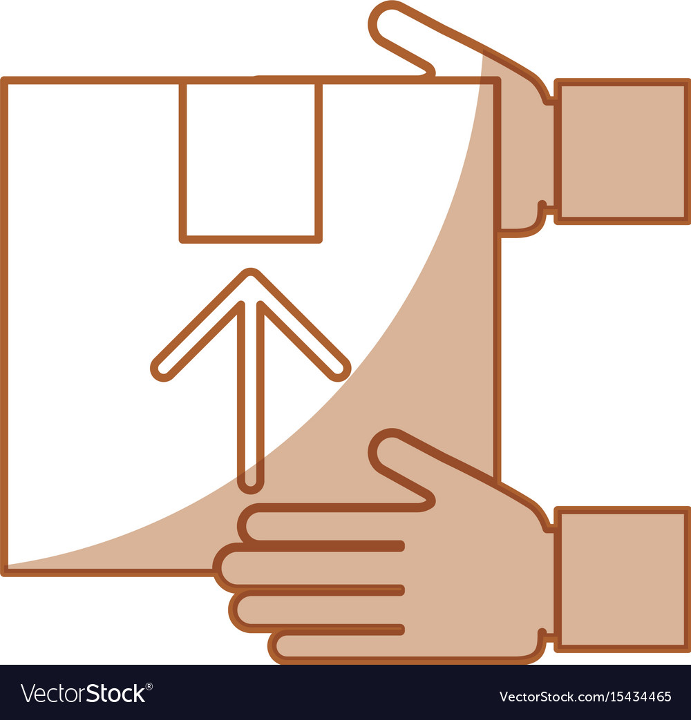 Hand human with box carton delivery icon Vector Image