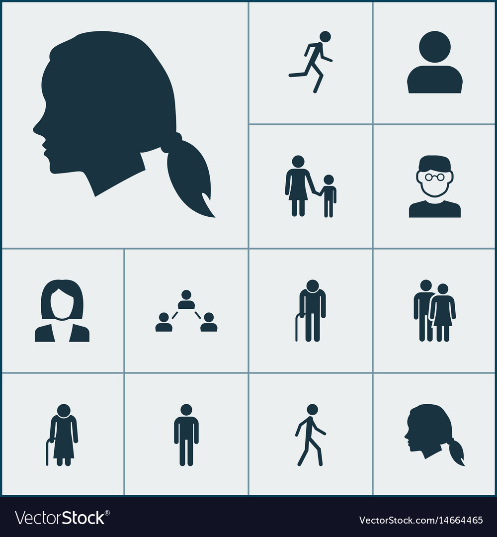 People icons set collection of running