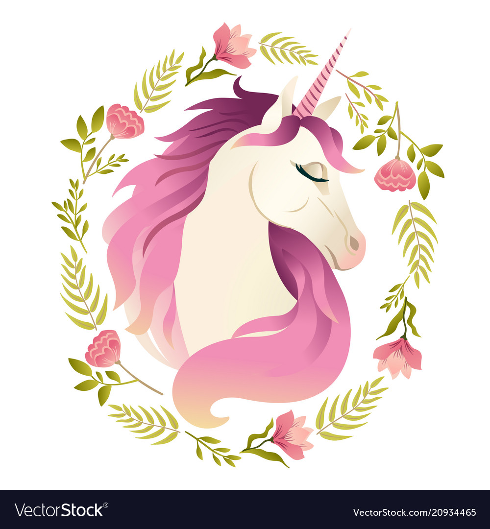 Download Unicorn head in wreath of flowers watercolor Vector Image