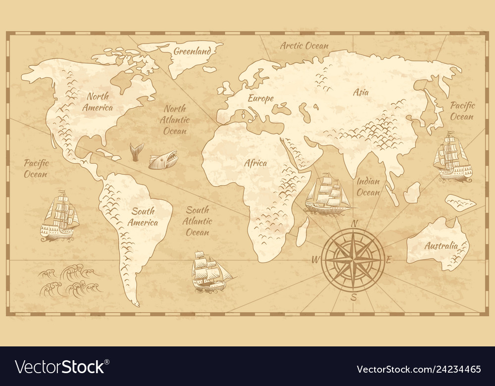 Vintage World Map Ancient World Antiquity Paper Vector Image