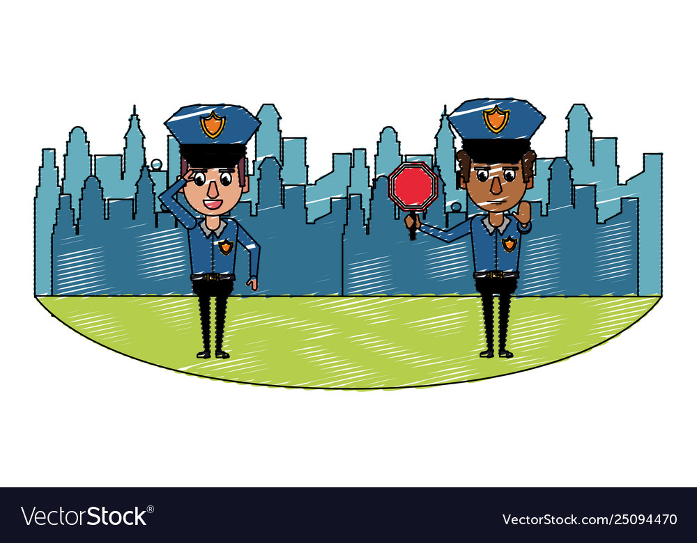 Cops In City Scribble Royalty Free Vector Image