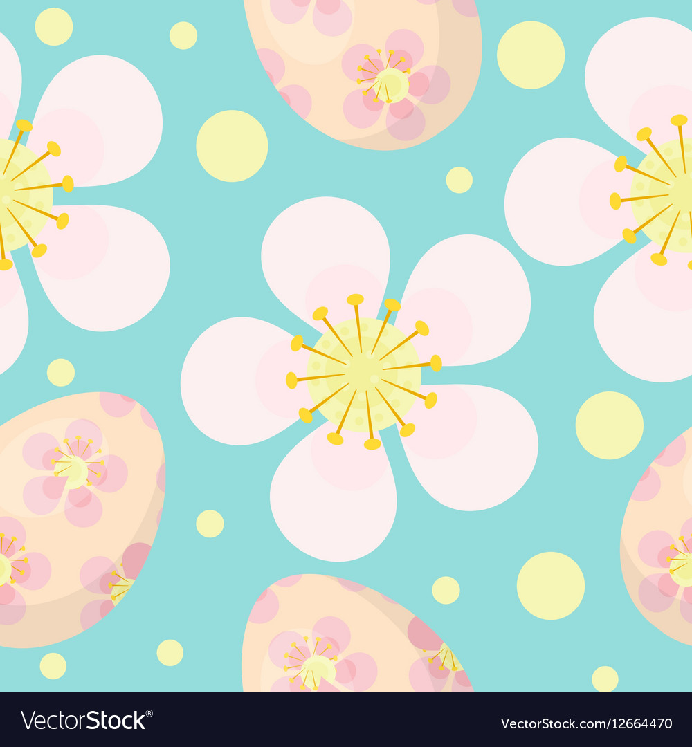 Cute easter seamless pattern with eggs and flowers