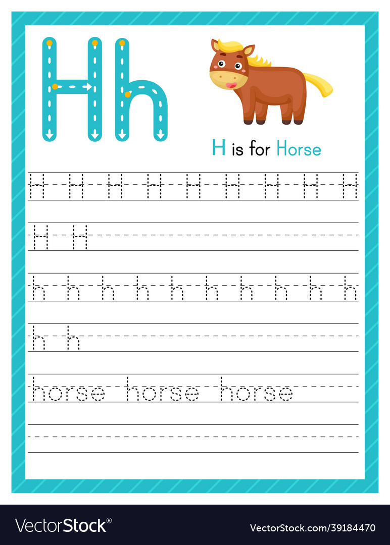 Trace letter h uppercase and lowercase alphabet Vector Image