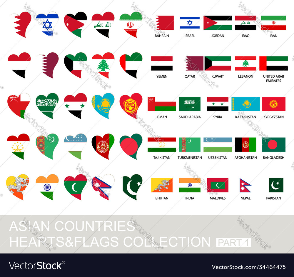 Asian countries set hearts and flags part 1