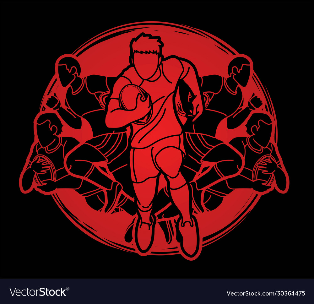 Group rugby players action cartoon sport