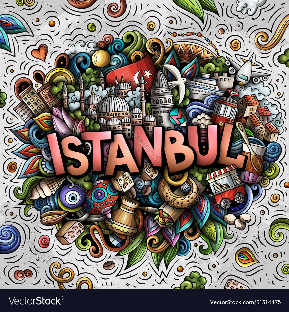 Istanbul hand drawn cartoon doodles Royalty Free Vector