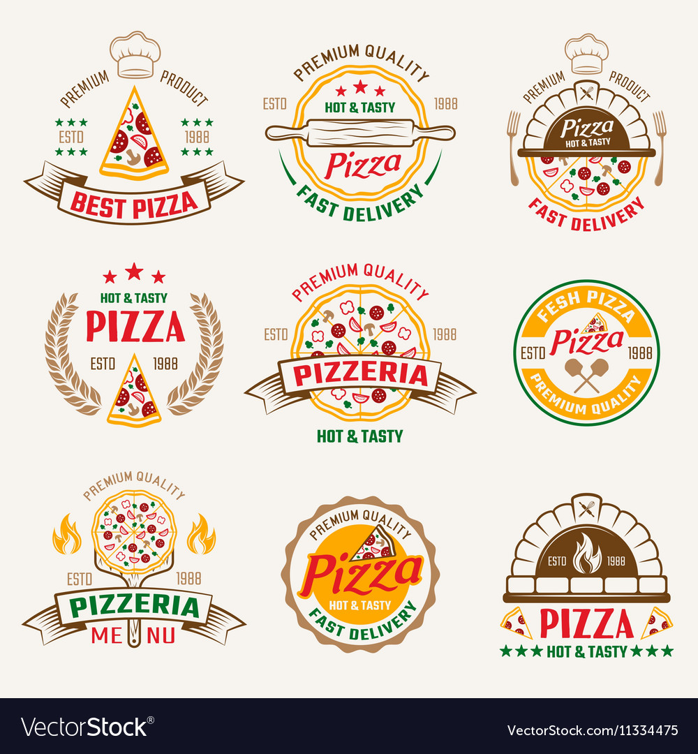 Pizzeria colored emblems Royalty Free Vector Image