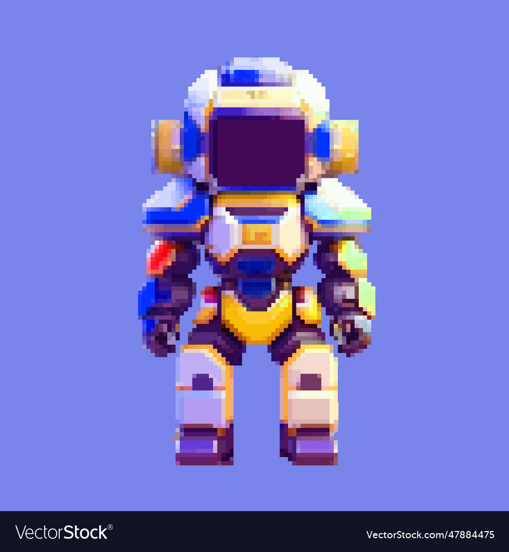 Robot spaceman pixel art character for 8 bit game Vector Image