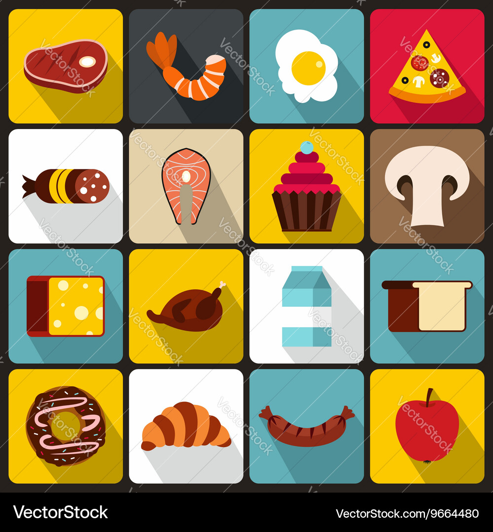 Food icons set flat style Royalty Free Vector Image