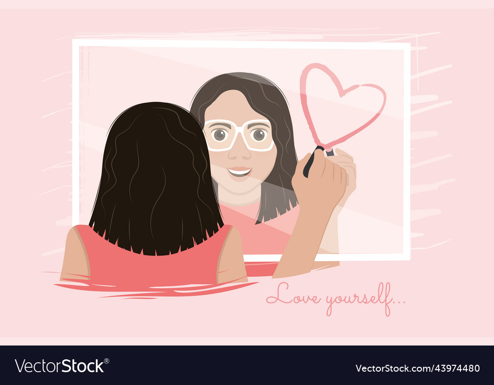 Girl with glasses looking at herself on mirror