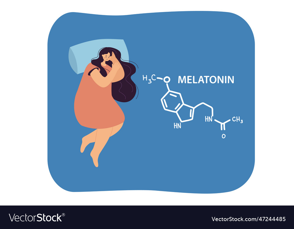 Cartoon sleeping woman and melatonin structure