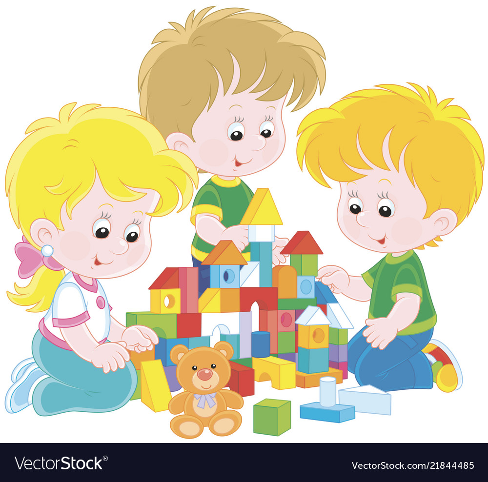 Children playing with bricks Royalty Free Vector Image