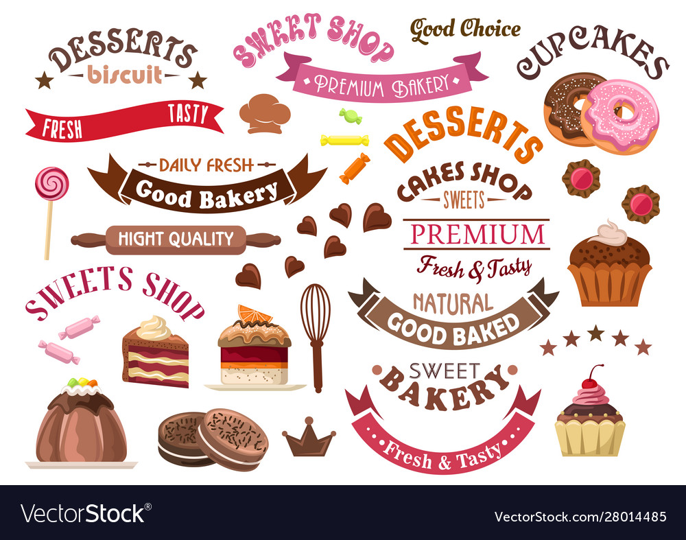 Как назвать кондитерскую на дому примеры Chocolate pastries and desserts design elements Vector Image