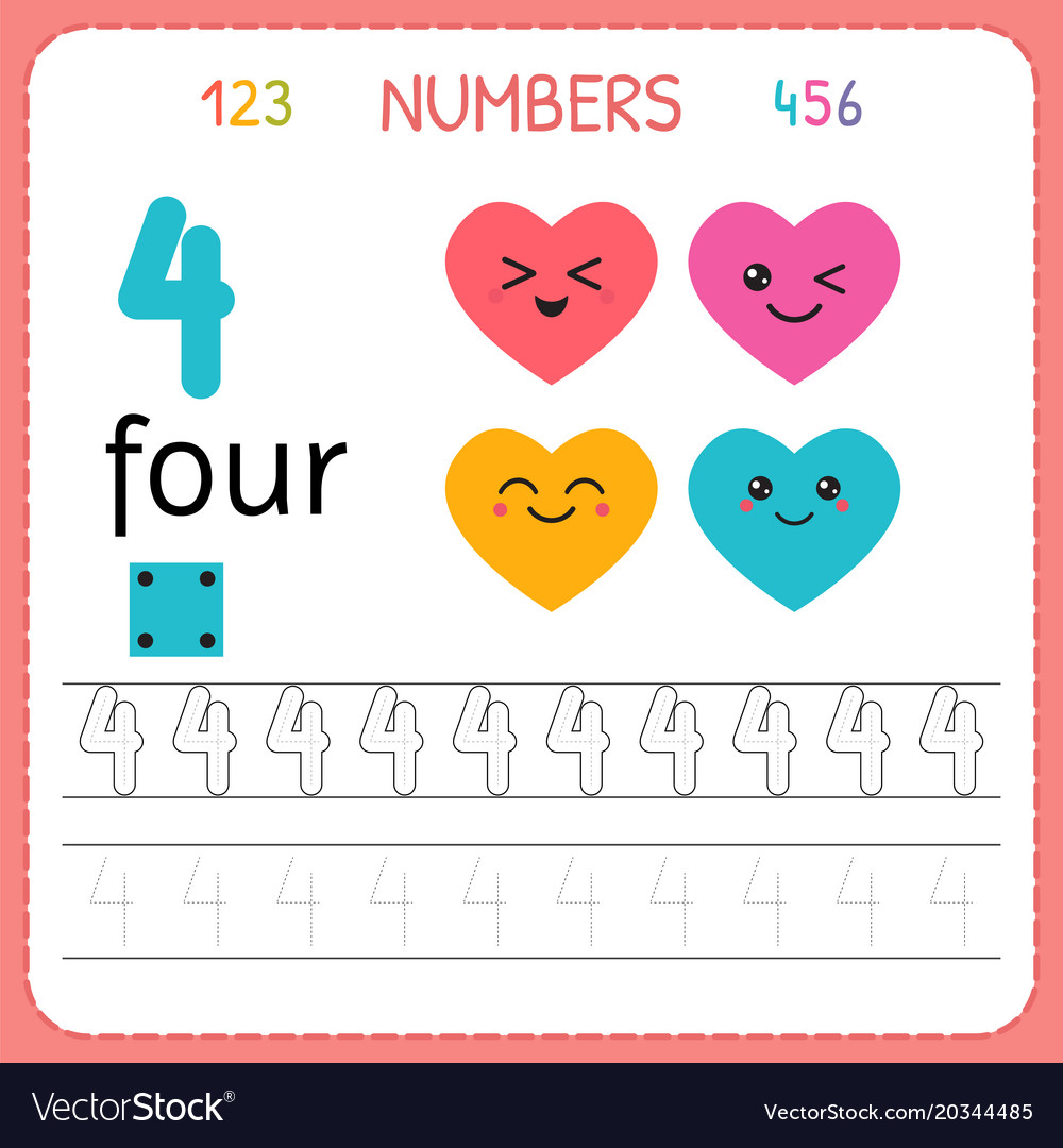 numbers tracing worksheet for preschool royalty free vector