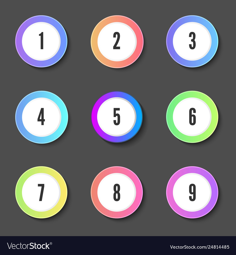 Set round color numeric badges or buttons vector image Set round color numeric badges or buttons