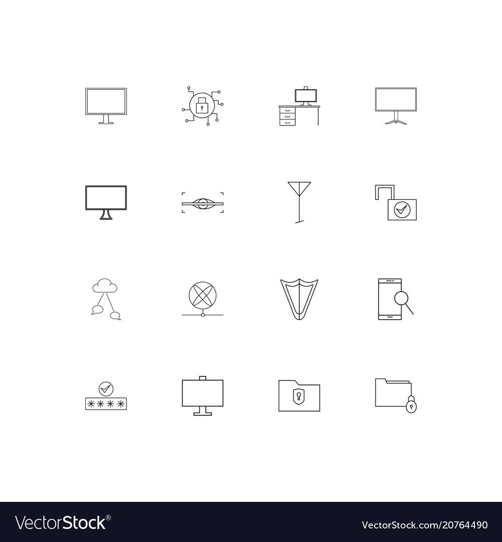 Internet security linear thin icons set outlined