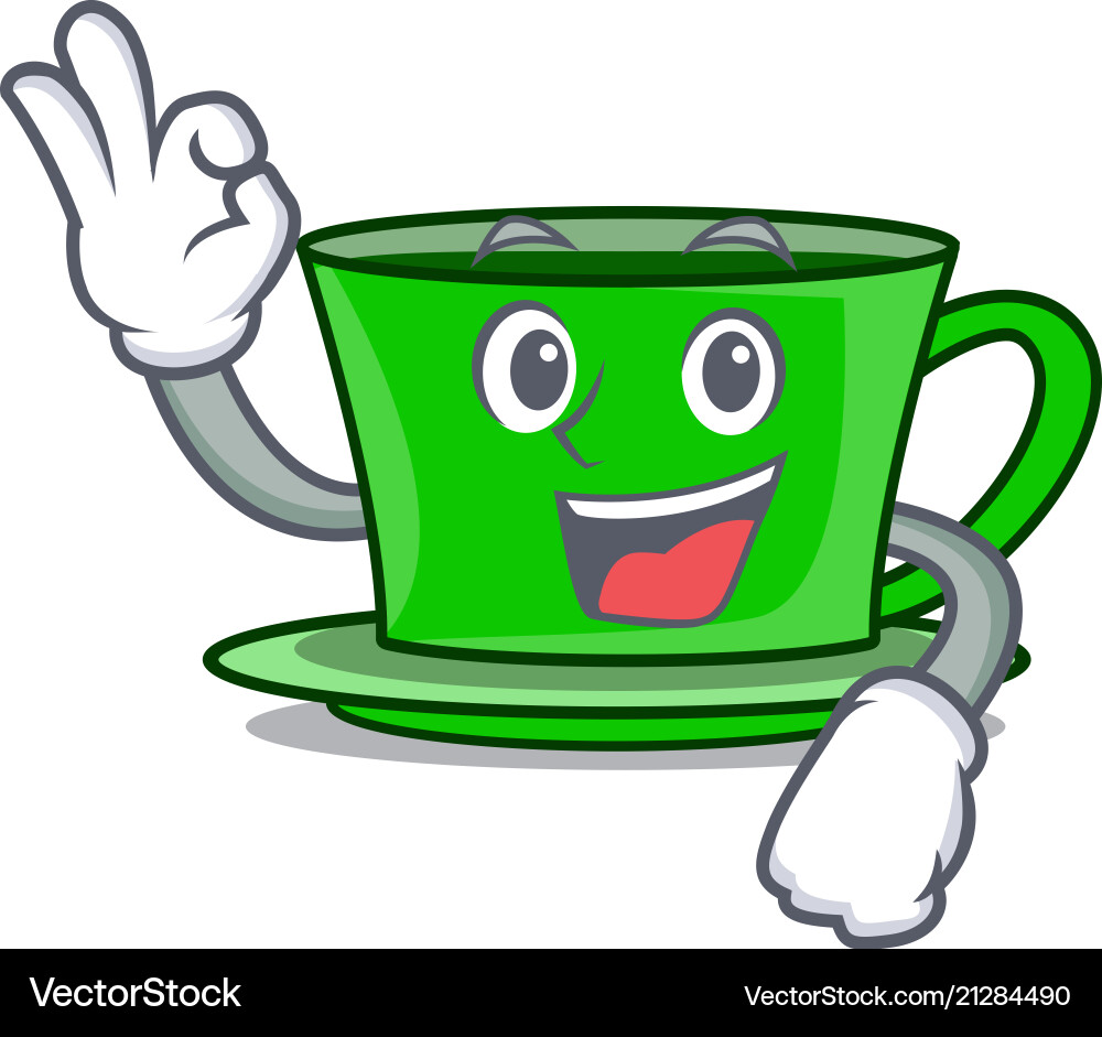 Okay green tea character cartoon Royalty Free Vector Image