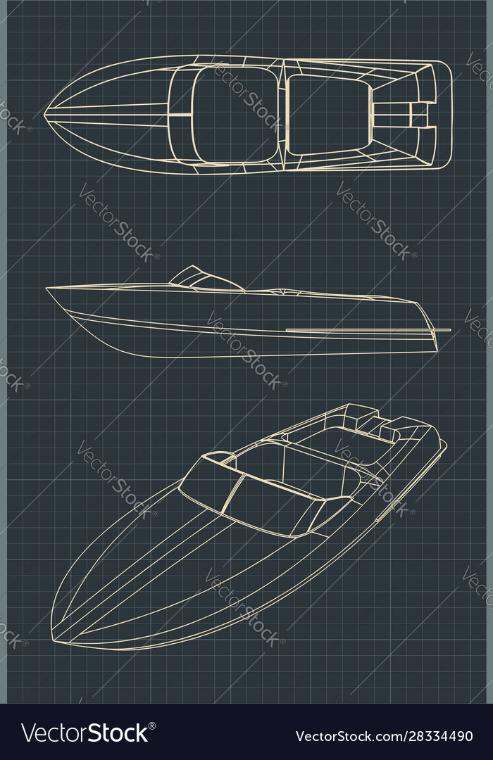 Technical draw of luxury speed yacht illustration Stock Vector